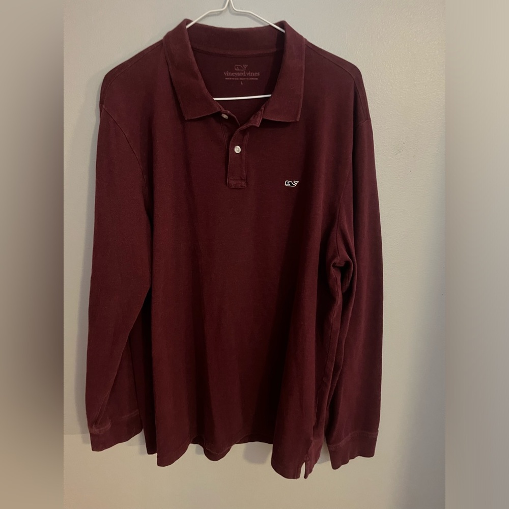 Vineyard Vines Long-Sleeve Stretch Burgundy Polo Size‎ L